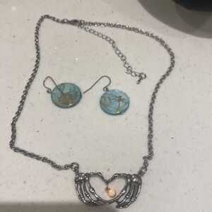 Elegant Blue Earrings and chain with hands